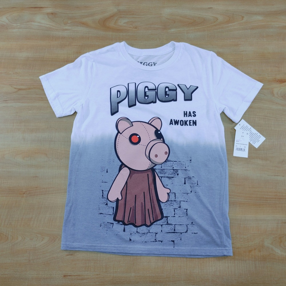 Piggy Boys T-Shirt Size Large White Gray 100% Cotton‎ Graphic Tee New